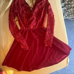 Elegant Red Lace Women's Dress
